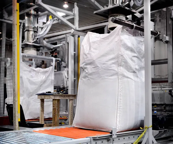 A big bag being filled on a packing line